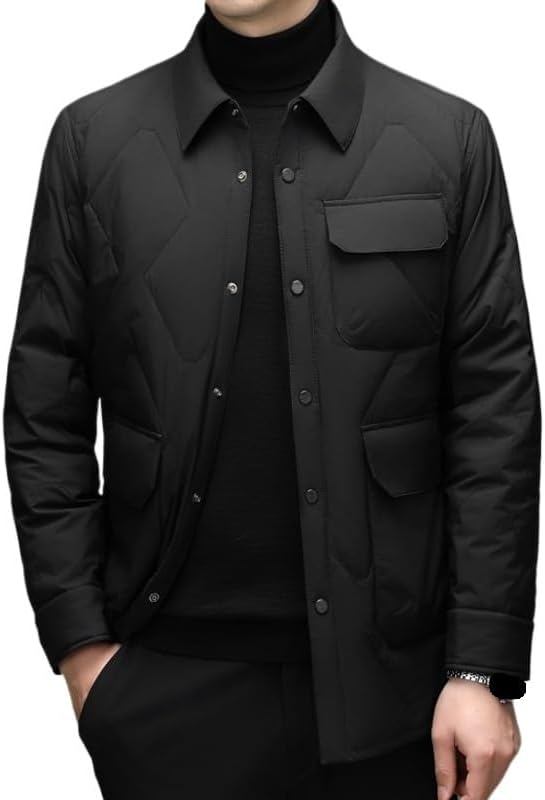 Mens Turn-Down Collar Single Breasted Down Jacket Winter Casual Comfortable Simple Puffer Jackets Coat