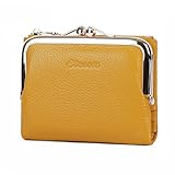 [imeetu] がま口財布 本革 レディース 二つ折り財布 旅行財布 大容量 柔らかい 小銭入れ付き 牛本革 軽量 多機能 コンパクト カジュアル （シボレザー イエロー）