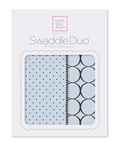 SwaddleDesigns SwaddleDuo, Set of 2 Swaddling Blankets, Cotton Marquisette + Premium Cotton Flannel, Pastel Blue Modern Duo
