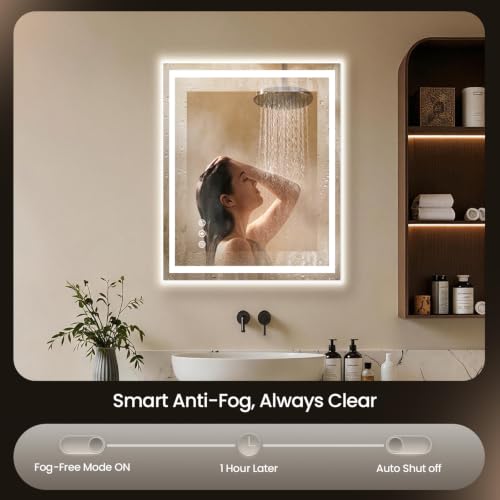 Image of 24x32 LED Bathroom Mirror with Anti-Fog, Backlit & Front Lit, Memory | Stepless Dimmable 3 Color CRI 95+ Shatterproof Tempered Glass ETL Listed for Safety Lighted Bathroom Vanity Mirror for Wall