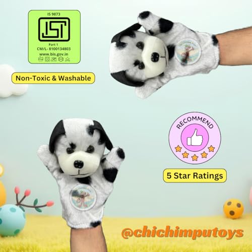 Image of White Dalmatian Dog Hand Puppets for Kids Learning | Soft Plush Hand Puppet Toys for Storytelling, Role Play & Interactive Teaching | Educational Toys for Kids & Toddlers