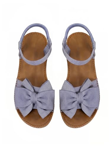 Image of GORGLITTER Women's Bow Flat Sandals 2026 Dressy Cute Ankle Strap Slides | Summer Shoes for Women 2026, Slip On Open Toe Flats, Slingback Slides, Vacation Dress Sandals