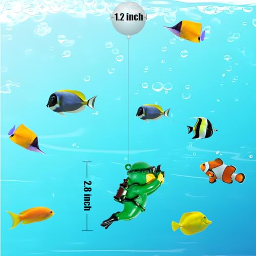 Image of Floating Aquarium Decorations - Diver Fish Tank Floating Decor, Adjustable Floating Fish Tank Accessories for Betta Fish, Cute Aquarium Ornament (Diver Green)