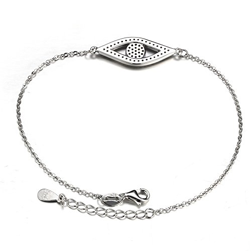 TONGZHE Blue Evil Eye Link Bracelet in Sterling Silver 925 with Cubic Zirconia CZ and 6.5"+1" Cable Chain - Image 4