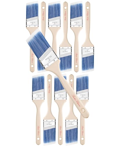Bates Angle Paint Brushes, 2-Inch, 12 Pack, Treated Wood Handle, Stain & Wall Brushes for Painting Furniture & Walls
