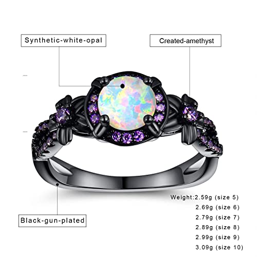 Voluka 18K Black Gold Plated White Fire Opal Rings For Women October'S Birthstone Gemstone Created Amethyst Eternity Wedding Engagement Promise Band  thumb #5
