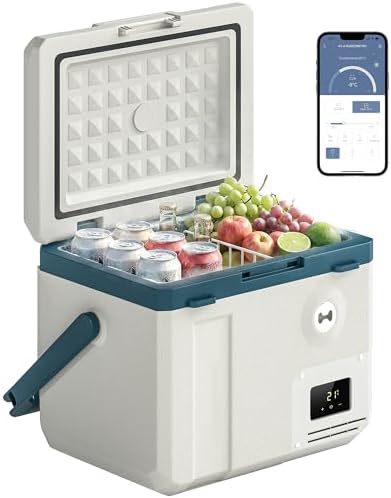 Outsunny Frigorifero Portatile per Auto 19L con Compressore, Mini Frigo Elettrico Anti-Shock, Controllo APP, Apribottiglie, 12V/24V/240V, -20°C a 20°C, per Campeggio Camion Barca Camper Casa
