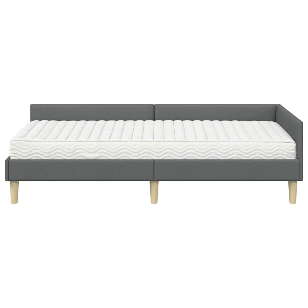 Struttura Letto Angolare con Materasso 2 pezzi in Tessuto Grigio Dimensioni 204x104x57cm per Camera Moderno con Supporto Doga e Testiera Regolabile