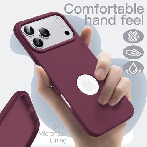 Image of Elzzi Microfiber Cover Compatible for iPhone 17 Pro Case Liquid Silicone Cases Protective Covers Shockproof Back Cover with High Raised Camera Lips (Wine red)