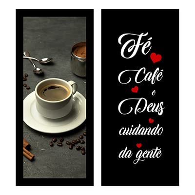 Kit 2 Quadros Decorativos 19x45 cm cada com MOLDURA F&eacute; Caf&eacute; e Deus Decora&ccedil;&atilde;o Cantinho do Caf&eacute;