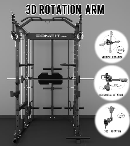 Image of Eonfit E5 Smith Machine with Leg Press for Home Gym | Functional Trainer Power Rack Power Cage With Pivot Arms Lat Cable Crossover Pulley System All In One For Garage Apartment