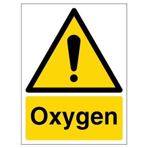 V Safety 6A005AN-S Oxygen Warning Sign - Portrait - 150mm x 200mm - Self Adhesive Vinyl, Black/Yellow