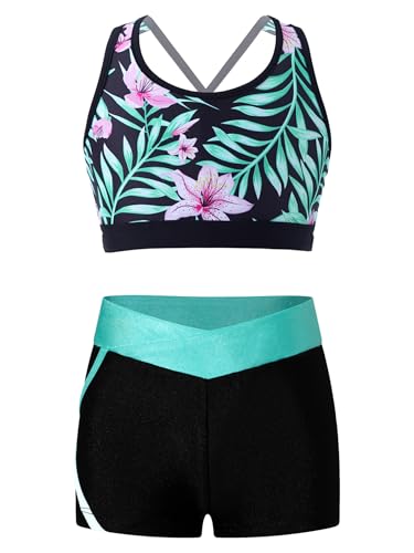 Kids Girls Dance Gymnastic Outfit Sleeveless U Neck Crop Top With Shorts Set Sport Training Dancewear Lily 8 Years