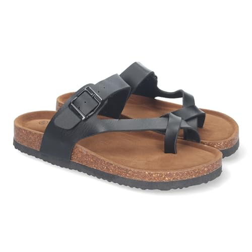 shoes&blues.es 83034 Sandalia Plana para Mujer, con Planta Bio, Comoda, Estilo Esclava, y Cierre de Hebilla. Negro Talla 38