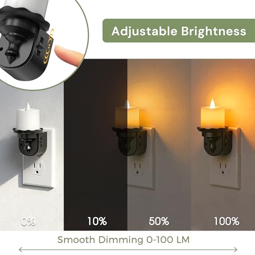 Image of L LOHAS LED Flameless Candle Night Light, Flicker Night Lights Plug in | 2 Pack, Amber Candle Nightlight with Light Sensor, 0-100LM Dimmable LED Flickering Nightlights for Kids Hallway Bathroom