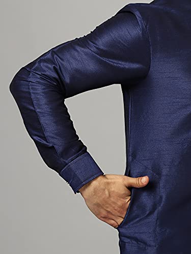Image of Uri and MacKenzie Men's Silk Blend Solid Pathani Kurta with Readymade Pajama Pant Set