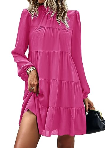 Image of KIRUNDO Women's 2026 Fall Long Sleeve Baby Doll Dresses | Ruffle Mock Neck, Tiered Flowy Swing, Mini Shift Dress, Loose Fit, Wedding Guest, Baby Shower, Summer, Autumn Winter Clothing