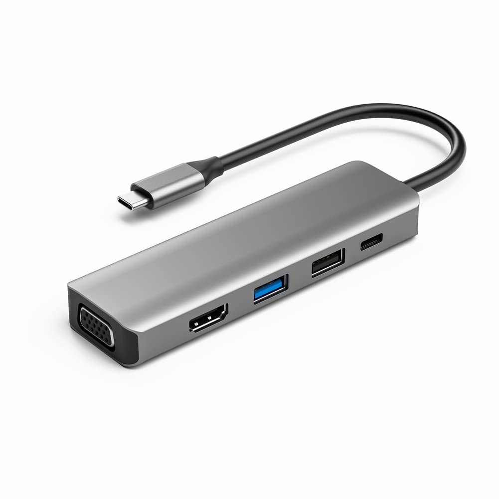 Adaptateur Hub USB 8 en 1, Type C vers 4Kx2K @ 30Hz - Compatible VGA USB 3.0 Station d'accueil SD/TF Lecteur de carte SD/TF, TS08