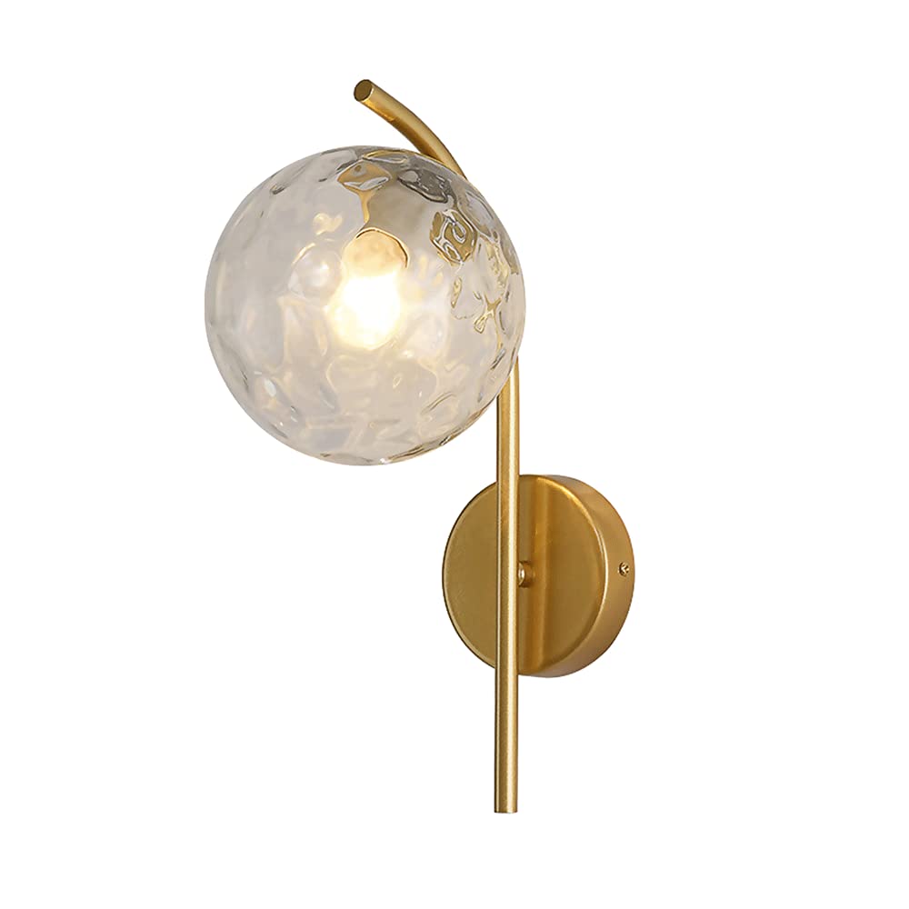 OLSKFUH Bedroom Bedside Glass Sphere Wall Light Gold Wrought Iron Lamp Body Wall Sconces With Globe Shade, Minimalist Industrial Wall Lights Compatible With Farmhouse, Loft, Barn,