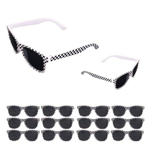 12pcs Race Car Checkered Sunglasses, Black and White Checkered Sunglasses for Kids Checker Glasses Bulk Cool Racing Theme Birthday Decorations Racing Themed Party Gifts for Kids