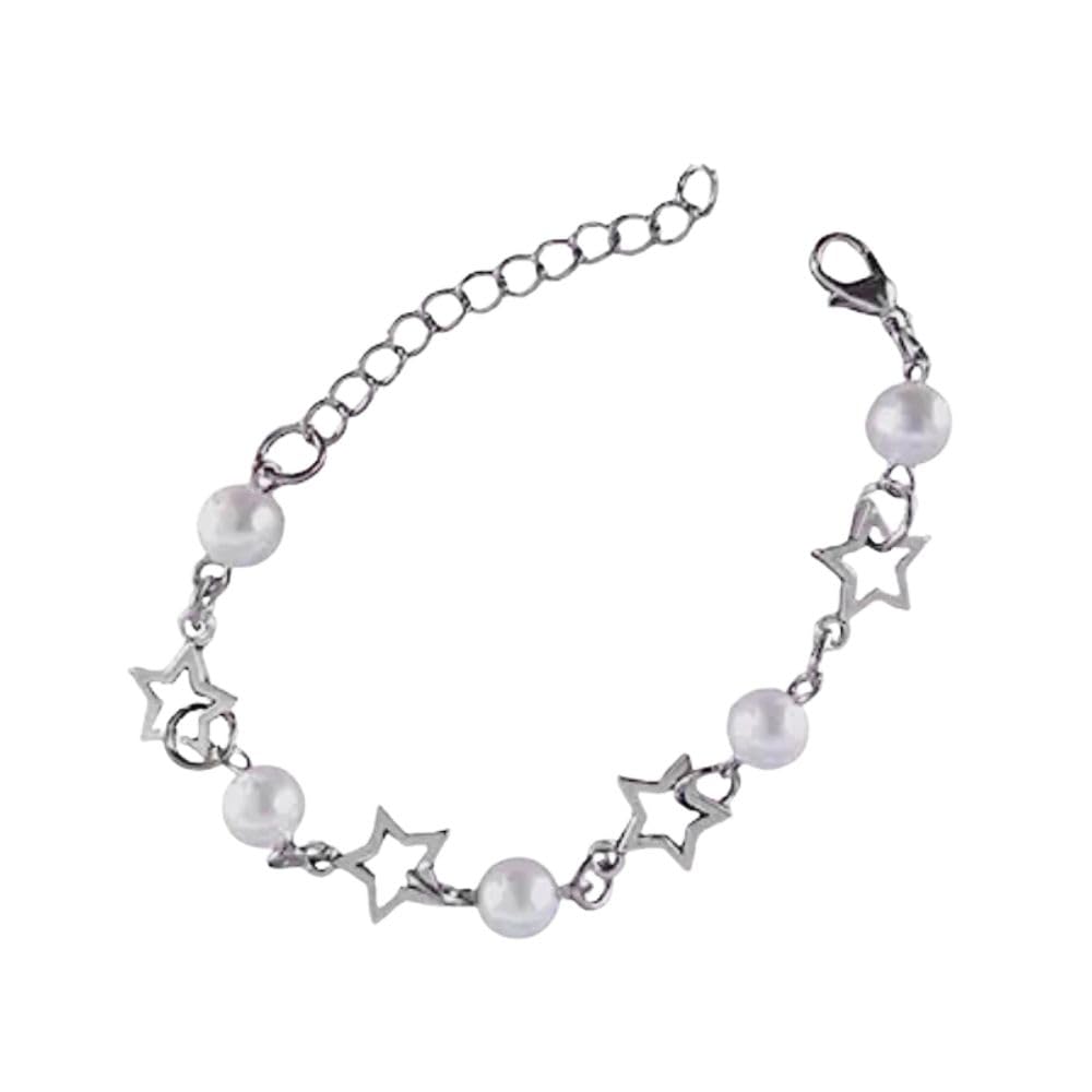 Y2k Bracelet Necklace for Women Star Imitation Pearl Bead Y2k Jewelry Silver Chain Charm Aesthetic Grunge Gift