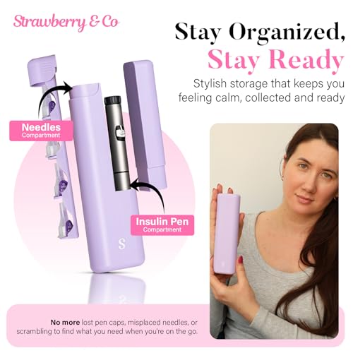 strawberry amp co dailyease insulin travel case with built-in sharps dispenser  tsa-approved diabetic supply organizer for ozempic insulin pens and needle storage - purple