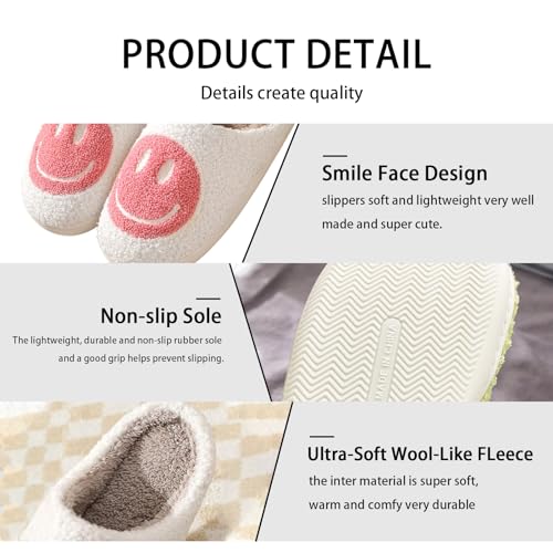 DABAUR Smile Face Slippers for Women and Men,cute Soft Plush Smile Slippers Retro Preppy Fuzzy Slip-On House Shoes Funny Happy Fluffy Cloud sliders with Memory Foam Slippers Cozy Indoor Outdoor3
