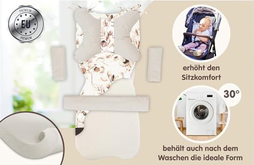 Sitzauflage Buggy Einlage Kinderwagen Zubehör - Sitzunterlage Auto Kindersitz Sitzpolster für Babyschale Fahrradanhänger Baby Sitzauflagen und Unterlage 75x35 cm Blätter