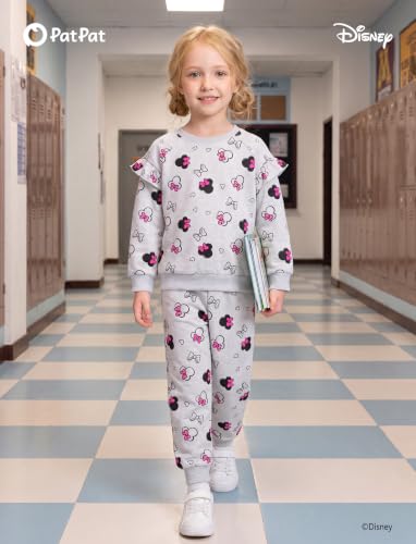 Image of Disney Outfits for Girls Long Sleeve Shirt Pocket Pant Toddler Sweatsuit | Officially Licensed丨Girls Clothes丨2-Piece Outfit丨Allover Print丨Ruffle Shoulder丨Jogger Pants丨Soft Feel丨Easy Care丨Mix & Match