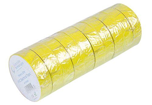 Cinta aislante Yell de 19 mm x 33 m, 10 unidades, material de respaldo de cinta PVC (cloruro de polivinilo), color amarillo, longitud de la cinta imperial de 100 pies, longitud de la cinta métrica de