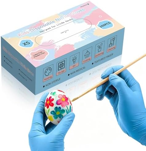 PROMEDIX P Kids Disposable Gloves for 6-10 Years, 100PCS Kids Nitrile Gloves for Crafting, Cooking, Latex-Free, Powder-Free (Blue,XS)