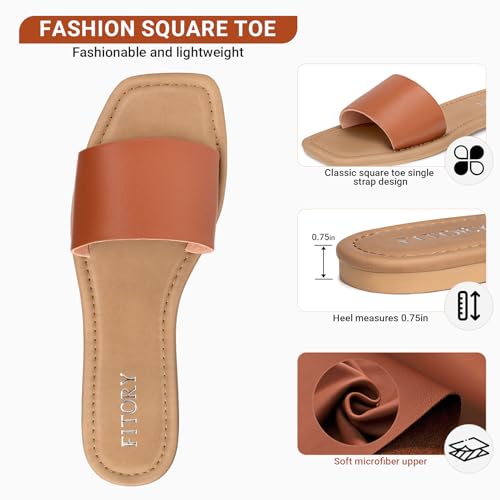 Image of FITORY Women's Slide Sandals Fashion Square Open Toe with Cushioned Footbed Slippers for Beach Size