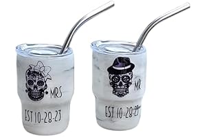 Mr Mrs Sugar Skull Dia De Los Muertos Mini Tumblers 3 oz Shot Glass Set