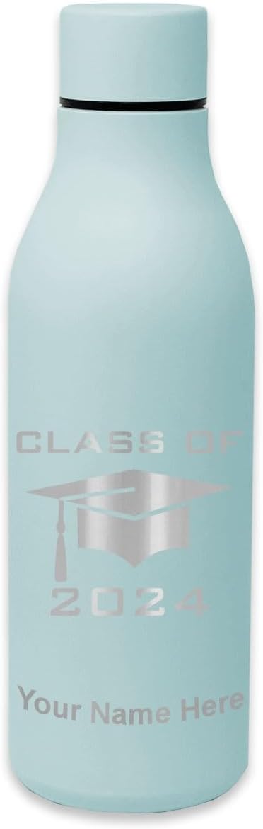 LaserGram Double Wall Stainless Steel Water Bottle, Grad Cap Class of 2020, 2021, 2022, 2023, Personalized Engraving Included