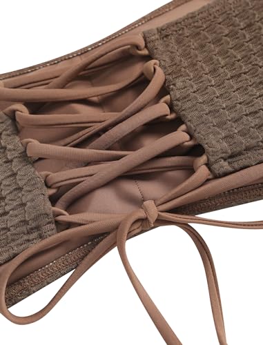 ZAFUL Women's High Cut Bandeau Bikini Set Strapless Solid Color 2 Pieces Bathing Suit Swimsuit4