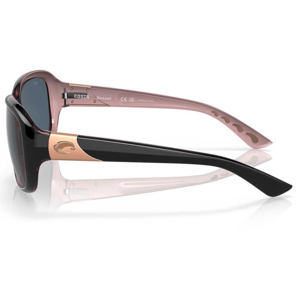 Costa Del Mar Womens Gannet Rectangular Sunglasses: Shiny Black Hibiscus/Grey Polarized 580p 58 Millimeters