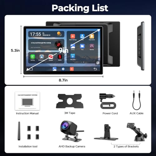 LAMTTO 9" Wireless CarPlay Screen with Net-Flix YouTube Apps Portable Car Play Screen for - image 9