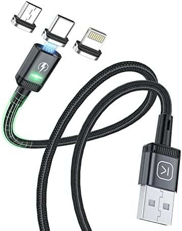 Magnetic Charging Cable 2Pack 6ft, Kuula 3A Fast Charging Cord, Nylon Braided Magnetic Phone Charger, Magnetic USB C Cable, Magnetic Lightning Cable Compatible with Mirco Type C and Smart Devices