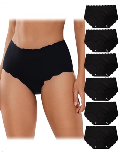 EMOTTOS 6 Piezas Bragas Sin Costuras Mujer, Bragas Mujer Invisibles, Braguitas Sin Costuras con Altamente Elásticas, Pack Braguitas Mujeres Cómodas, Panties Mujeres Ligero y Suaves, Negro, M