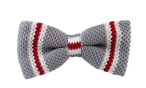 NYFASHION101 Men's Trendy Knitted Bow Ties- Gray/White with Red Stripes