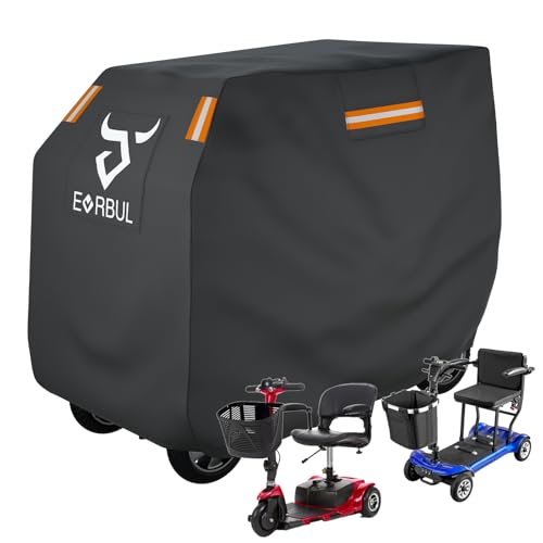 EVRBUL Mobility Scooter Cover Heavy Duty Waterproof 420D Outdoor Electric Scooter Cover Rain UV Dustproof with Reflective Strips Air Vents Windproof Buckles 57L x 27W x 39 H