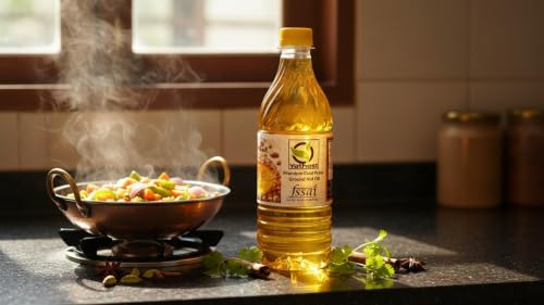 Image of Cold Pressed Groundnut Oil | Peanut Oil | Cooking Oil | Kolhu /Kacchi Ghani /Mara Chekku /Ganuga | Pure & Unrefined | Rich Aroma & Flavour Of Groundnuts - 500ml