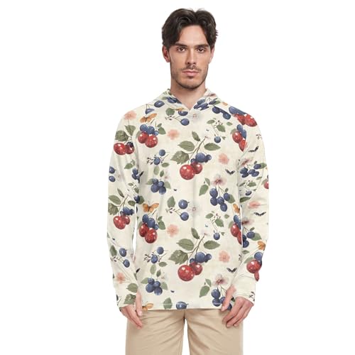 Sweet Buffalo Berry Fruit Beige Men's Sun Protection Hoodies Long Sleeve Beach Hoodies UPF 50+ Sport Shirt S
