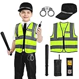 Aomig Disfraz de Policía Infantil, 8pcs Traje Policia Niñocon Policía Equipo Policía Chaleco Gorra Placa Policía Esposas, Disfraz Policía Niño para Niños y Niñas de 3 a 7 Años, para Juegos de rol