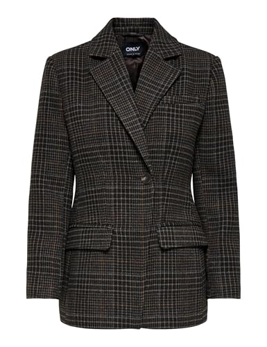 ONLY Check Blazer Onlmika Otw-Americana a Cuadros, Café Negro, L para Mujer