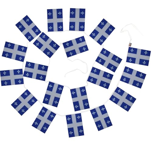 Image of AZ FLAG Quebec 6 meters BUNTING Flag 20 flags 9'' x 6'' - Canada - Canadian region of Quebec STRING flags 15 x 21 cm
