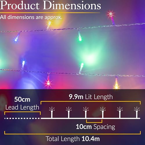 CHRISTOW Christmas Fairy Lights Battery Operated, Multi-Coloured LED String Lighting with Timer, Indoor & Outdoor, 8 Light Modes Flashing & Static Glow, Clear Cable (100 LED / 10m Lit Length) - Image 2