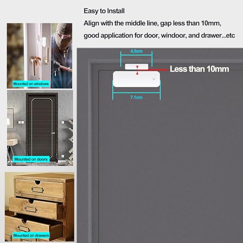 Image of 1 Pack WiFi Door Sensor, Tuya Smart Door Window Sensor,Wireless Window Sensor Real-time Alarm Compatible with Alexa Google Assistant,Home Security Door Open Contact Sensor for Business Burglar Alert