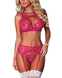 Mujer Lace Lingerie Vestido Pijamas Ropa Interior Ropa de Dormir Camisones Lencería Set Mujer Conjuntos de Lencería Mujer Rosa M