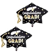 2Pcs Graduation Foil Balloons Class of 2026 Congrats Grad Cap Balloons Set Diploma Bachelor Grad ...